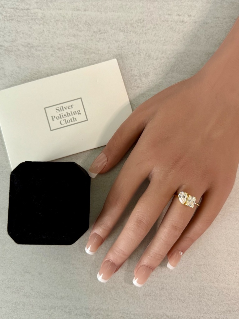 2CTW Toi et Moi Moissanite Ring Pear & Radiant Cut 18K Gold Plated Sterling